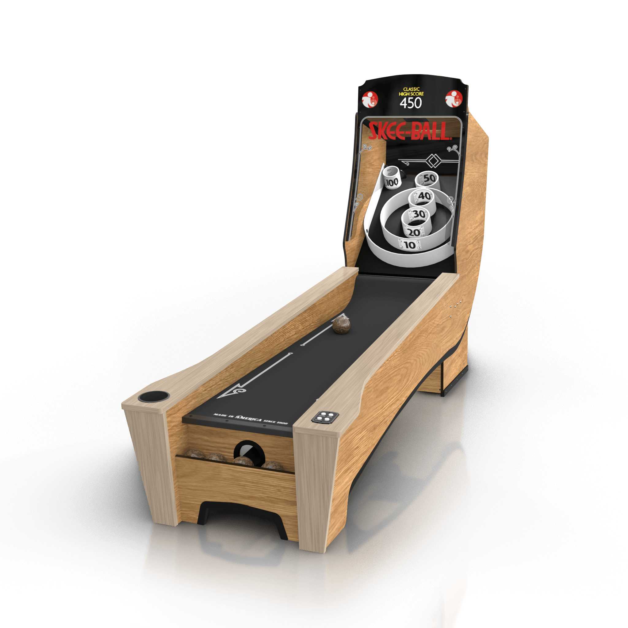 Skee-Ball Home Arcade Premium+ maple and coal alley with cupholder